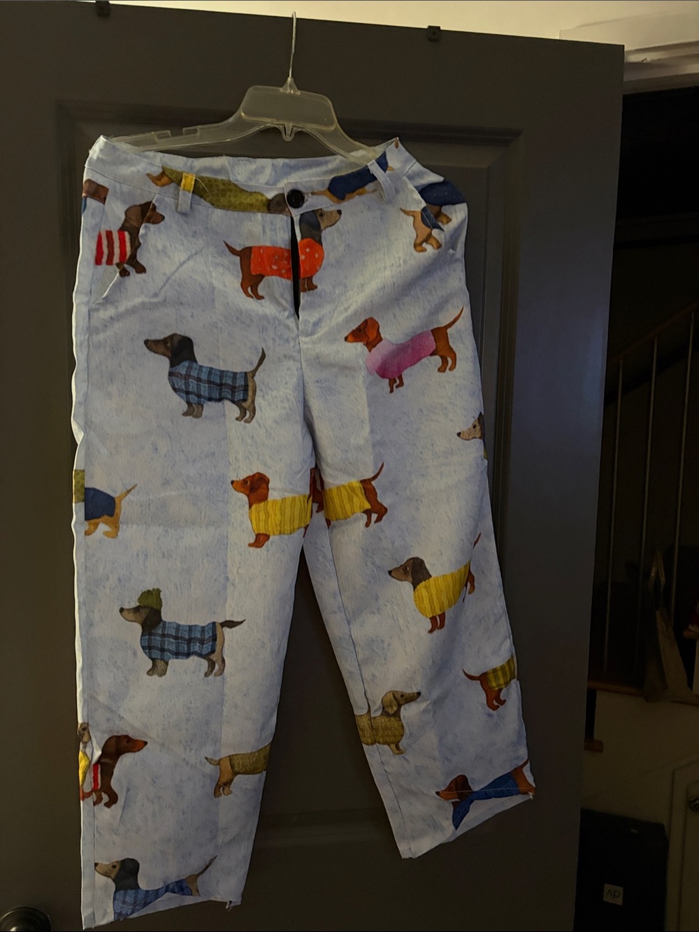 Ladies White Dachshund Print Pants